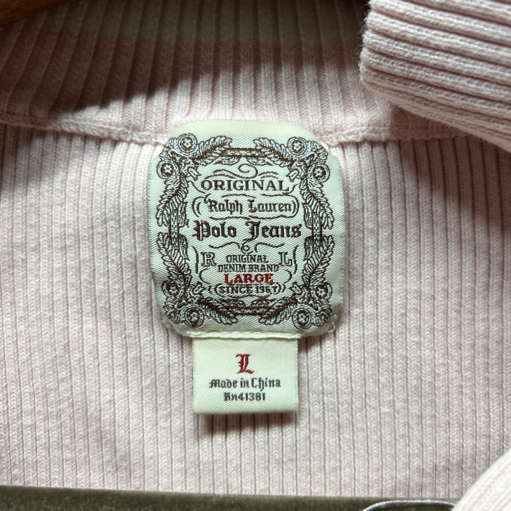 Polo Jeans Co Ralph Lauren Sweater Womens Large Pink Quarter Zip Ribbed Vintage - Picture 6 of 7